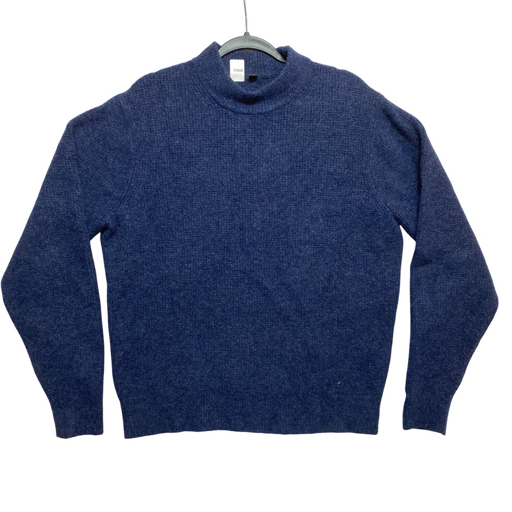 Uniqlo Sweater Mens M Navy Blue Mock Neck Waffle Knit Wool Blend 428991